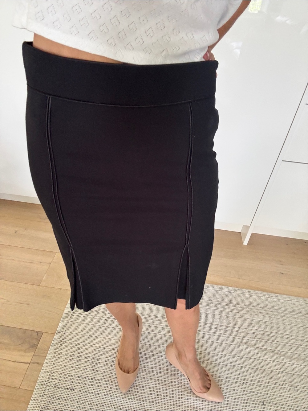 Zara Black Satin Pencil Skirt with Subtle Seams